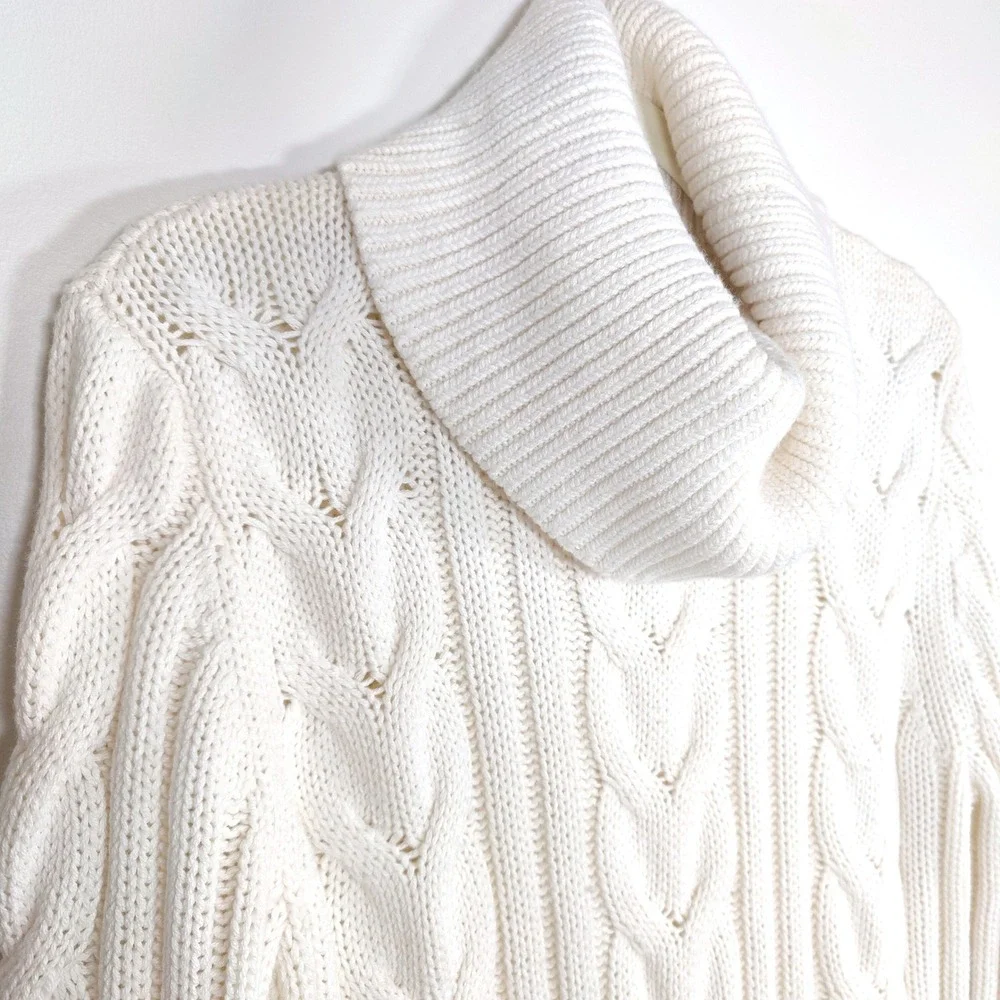 Banana Republic Chunky Cable Knit Cowl Neck Fisherman Sweater Cotton Wool M